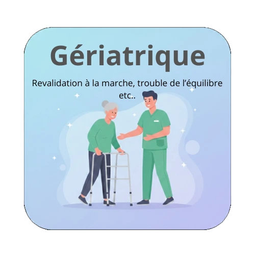 Kinésithérapeute accompagnant une personne âgée lors d’exercices de marche avec déambulateur