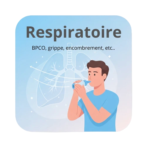 Patient réalisant un exercice de kinésithérapie respiratoire avec un dispositif médical